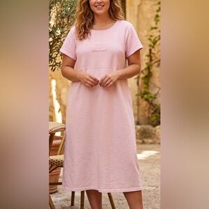 Vtg. 90s Carolina Clothing Co. Pale Pink French Terry Cotton Midi Dress L